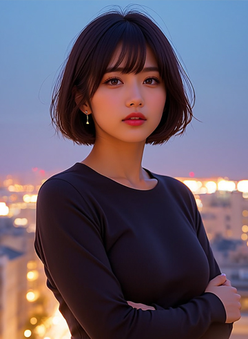 夜景を背景にしたAIキャラクター・みゆ